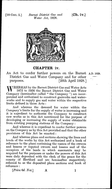 Barnet District Gas and Water Act 1928