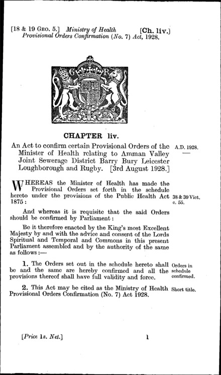 Ministry of Health Provisional Orders Confirmation (No. 7) Act 1928
