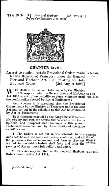 Pier and Harbour Orders Confirmation Act 1928