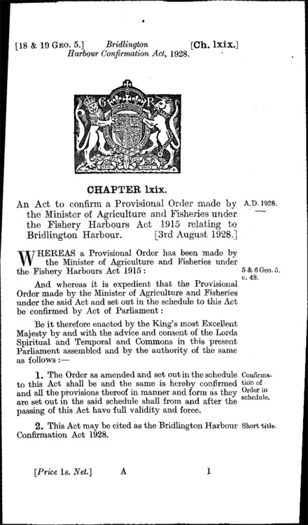 Bridlington Harbour Confirmation Act 1928