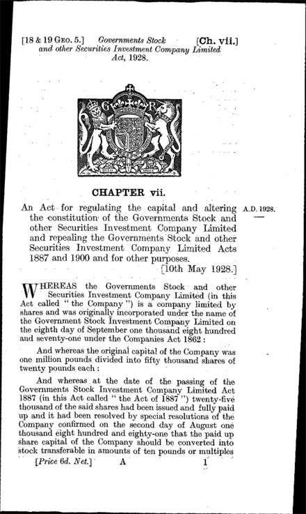 Governments Stock and Other Securities Investment Company Act 1928