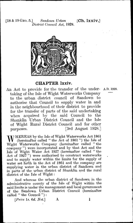 Sandown Urban District Council Act 1928
