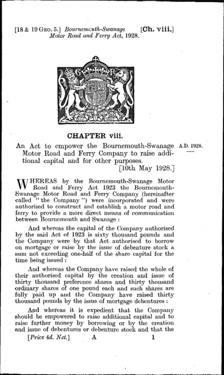 Bournemouth-Swanage Motor Road and Ferry Act 1928