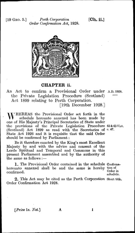 Perth Corporation Order Confirmation Act 1928