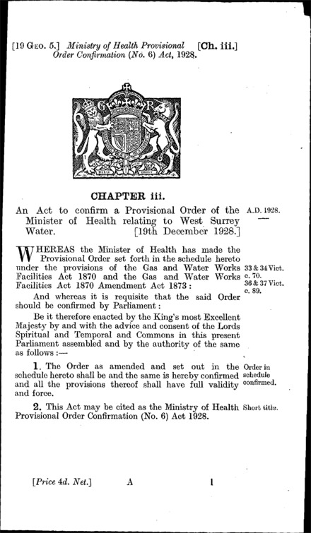 Ministry of Health Provisional Order Confirmation (No. 6) Act 1928