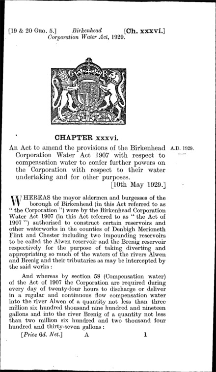 Birkenhead Corporation Water Act 1929