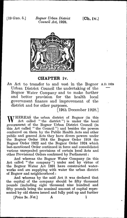 Bognor Urban District Council Act 1928