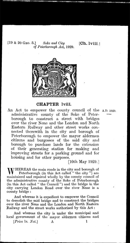 Soke and City of Peterborough Act 1929