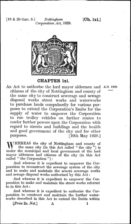Nottingham Corporation Act 1929