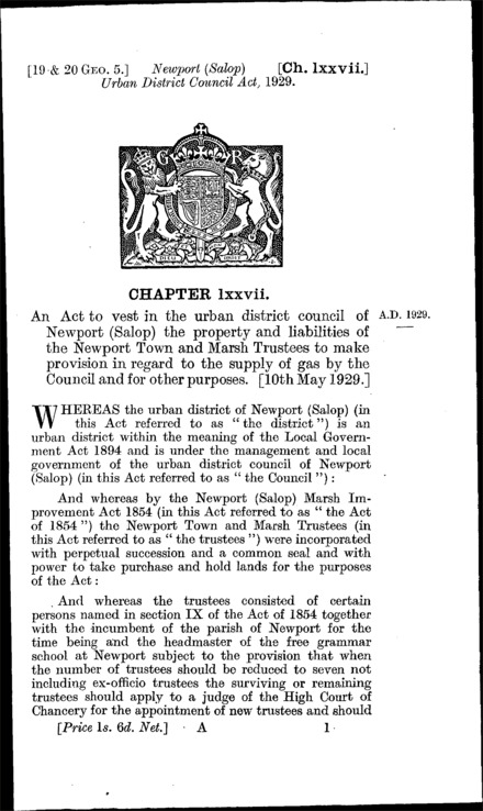 Newport (Salop.) Urban District Council Act 1929