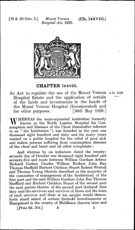 Mount Vernon Hospital Act 1929