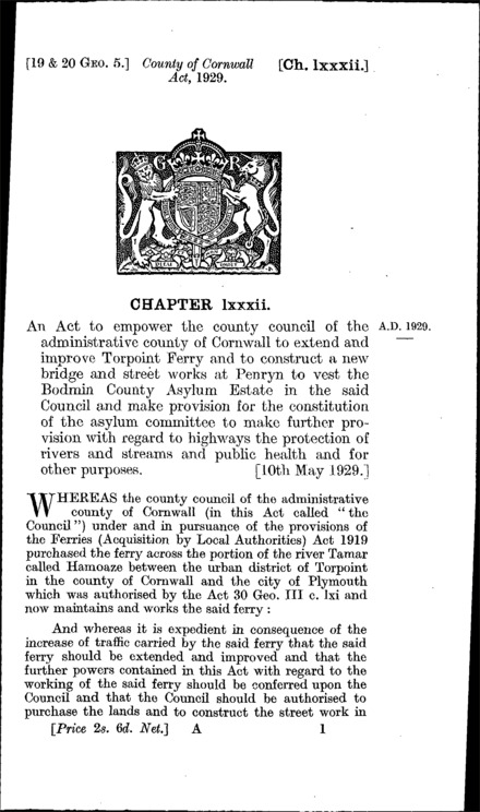 County of Cornwall Act 1929