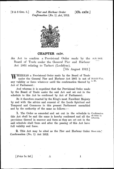Pier and Harbour Order Confirmation (No. 1) Act 1912