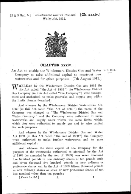 Windermere District Gas and Water Act 1912