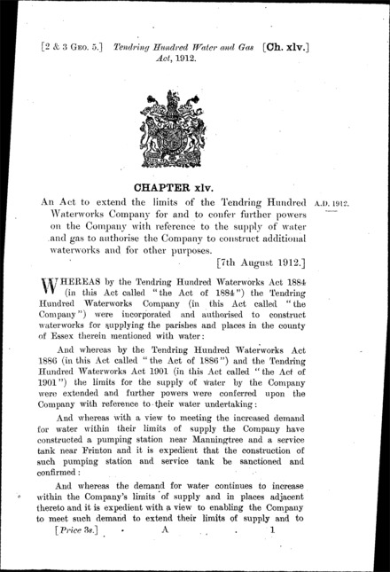Tendring Hundred Water and Gas Act 1912