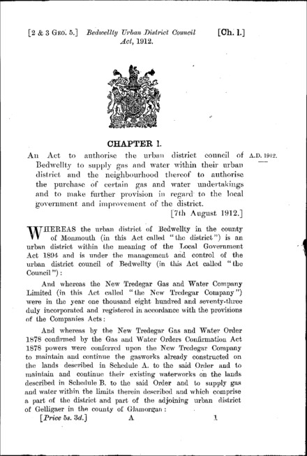 Bedwellty Urban District Council Act 1912