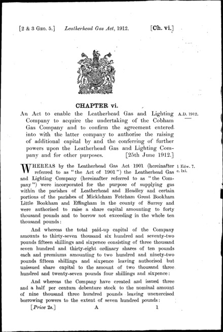 Leatherhead Gas Act 1912