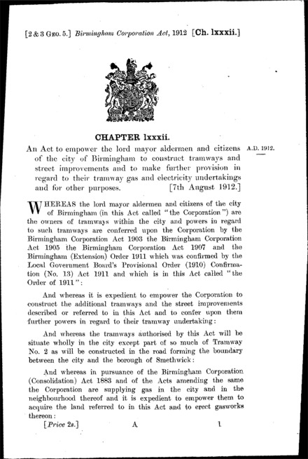 Birmingham Corporation Act 1912