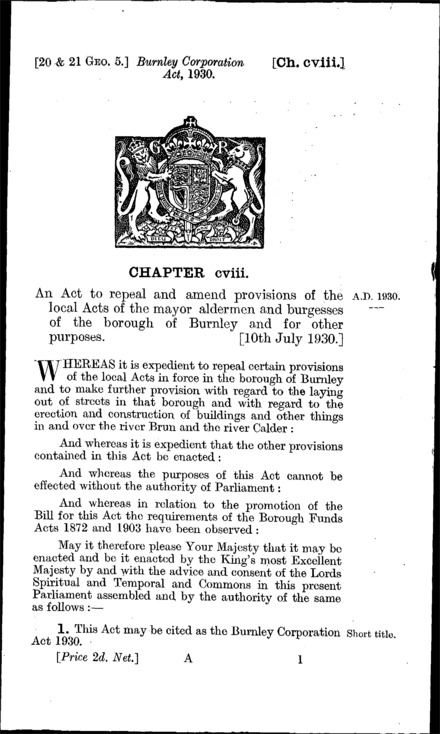 Burnley Corporation Act 1930