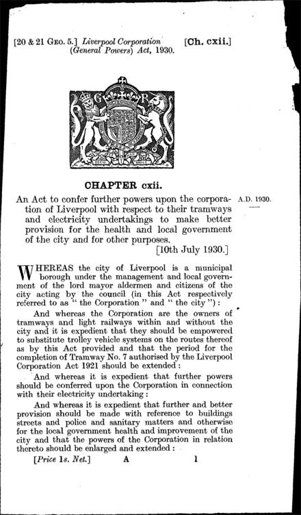 Liverpool Corporation (General Powers) Act 1930