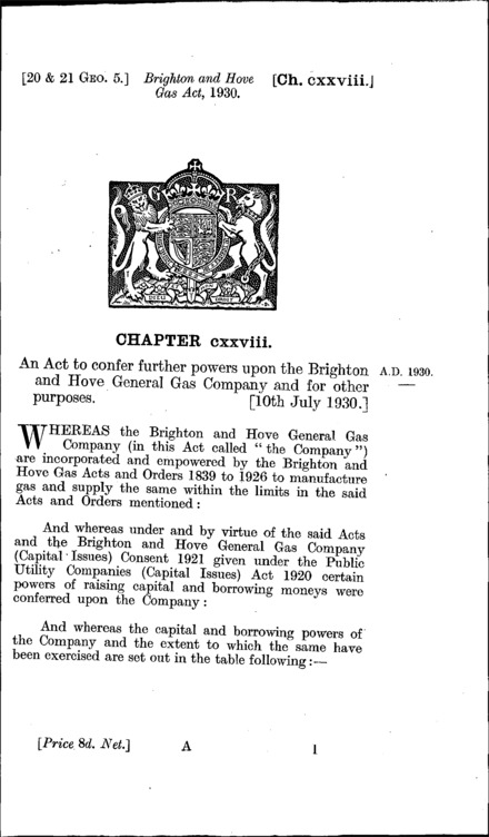 Brighton and Hove Gas Act 1930
