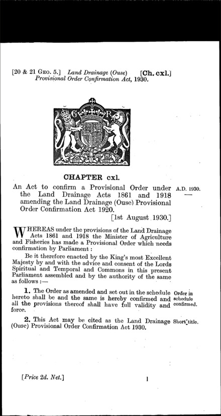 Land Drainage (Ouse) Provisional Order Confirmation Act 1930