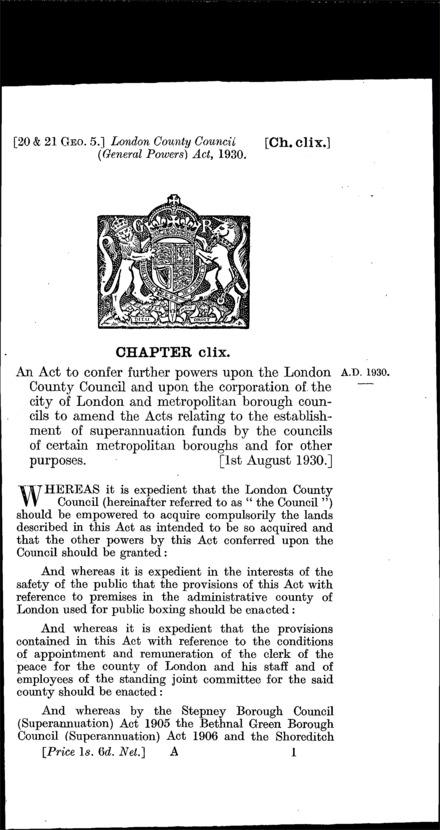 London County Council (General Powers) Act 1930