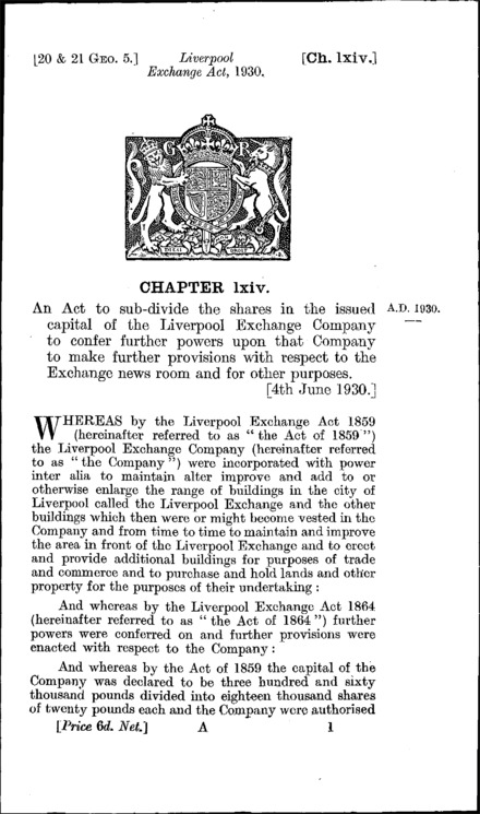 Liverpool Exchange Act 1930