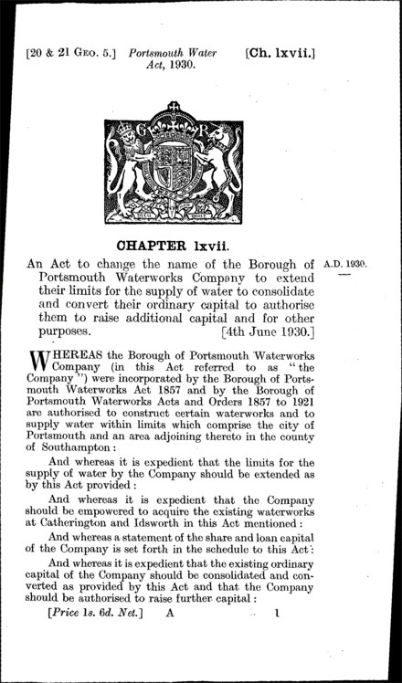 Portsmouth Water Act 1930