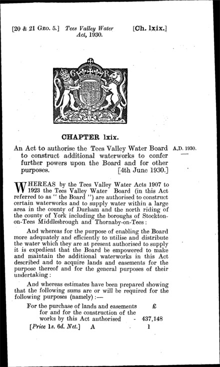Tees Valley Water Act 1930