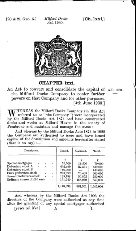Milford Docks Act 1930