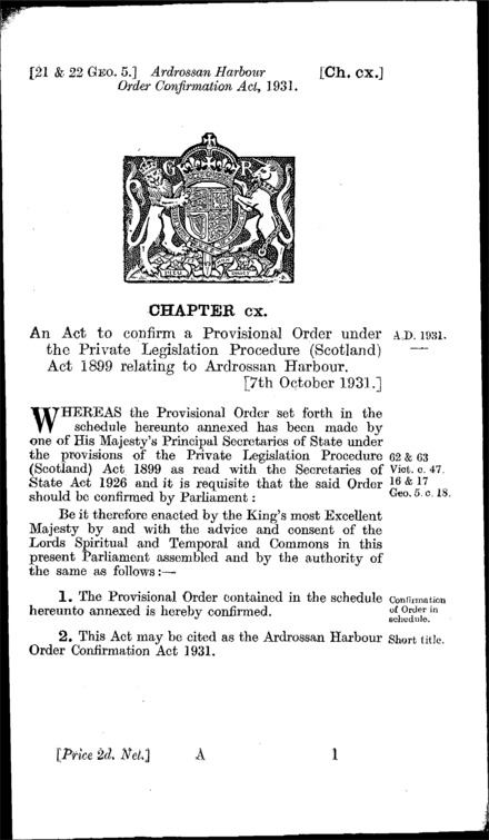 Ardrossan Harbour Order Confirmation Act 1931