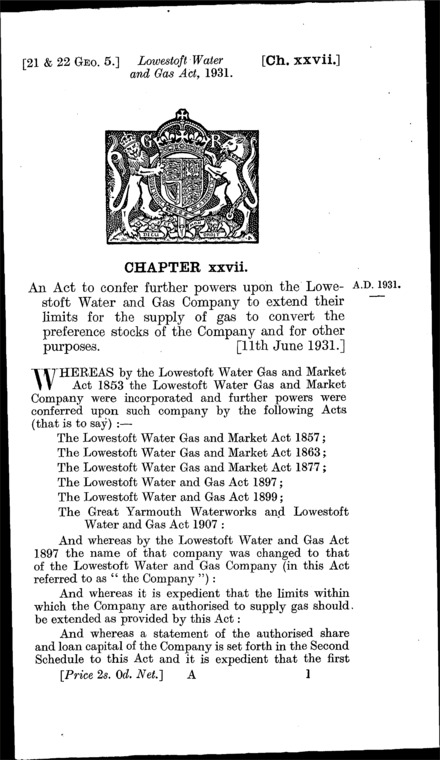 Lowestoft Water and Gas Act 1931