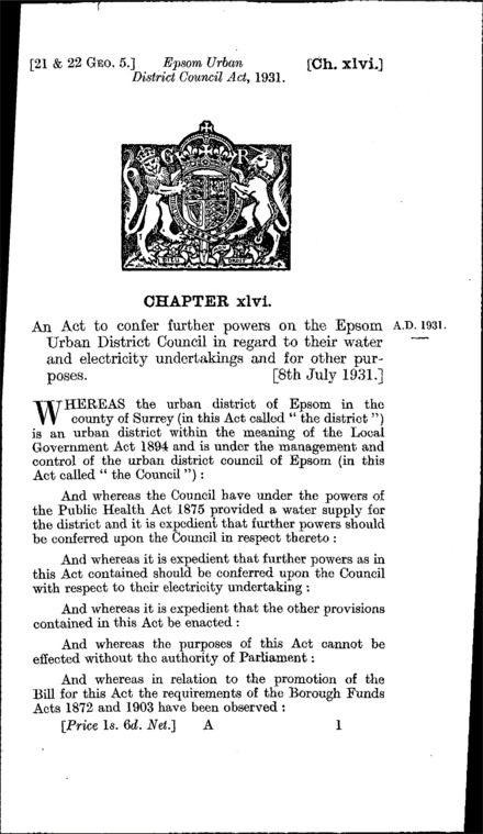Epsom Urban District Council Act 1931