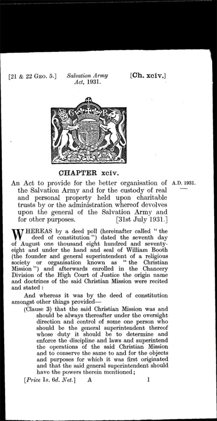 Salvation Army Act 1931