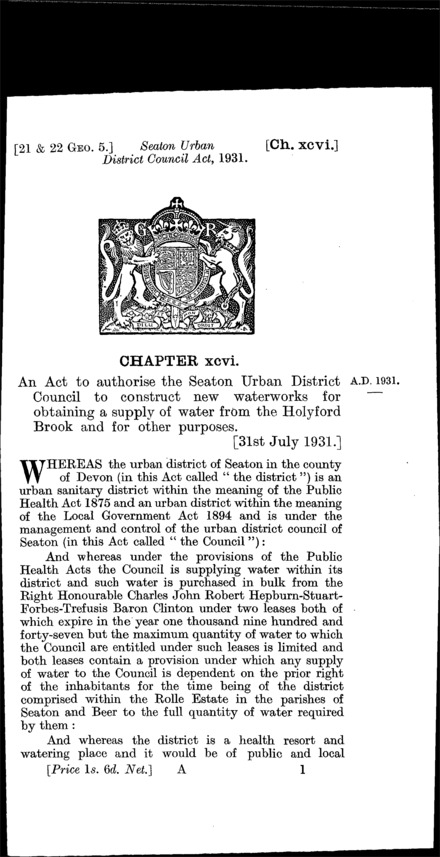 Seaton Urban District Council Act 1931