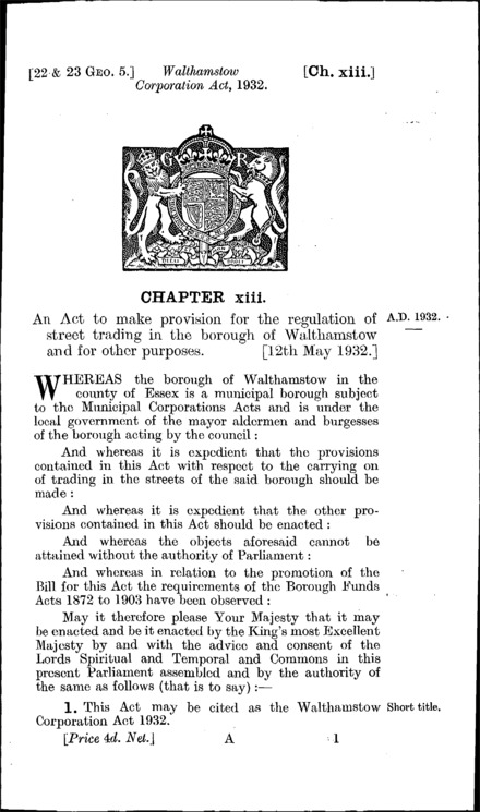 Walthamstow Corporation Act 1932