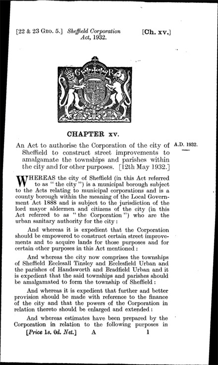 Sheffield Corporation Act 1932