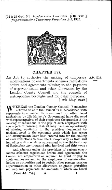 London Local Authorities (Superannuation) Temporary Provisions Act 1932