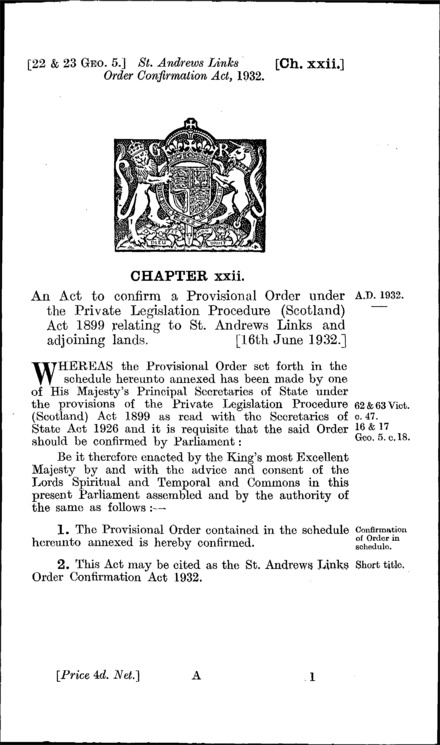 St. Andrews Links Order Confirmation Act 1932