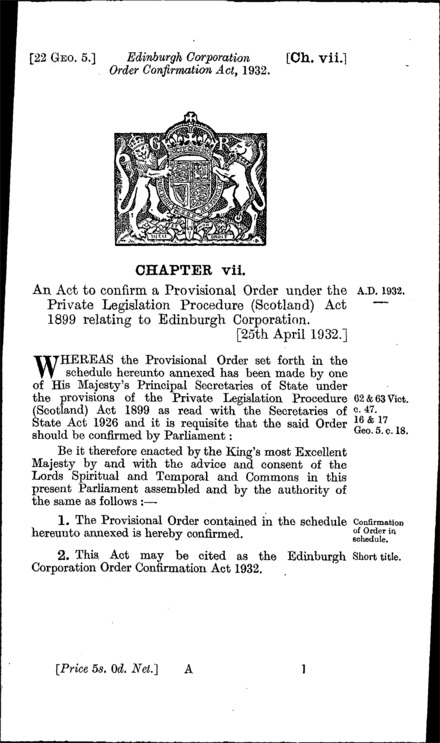 Edinburgh Corporation Order Confirmation Act 1932