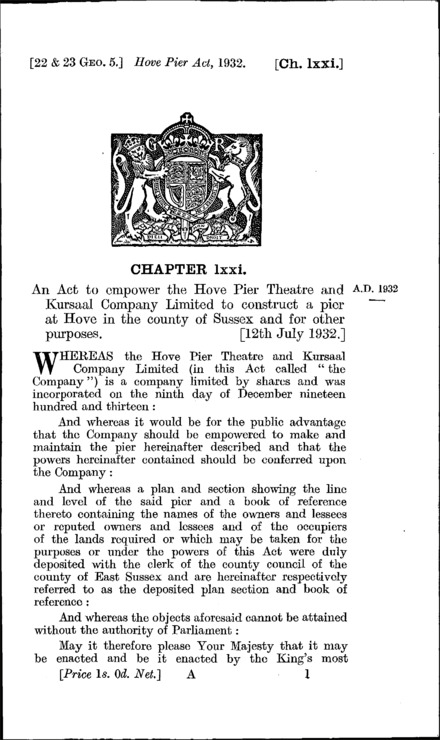 Hove Pier Act 1932