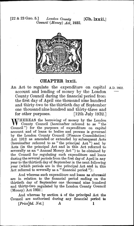 London County Council (Money) Act 1932