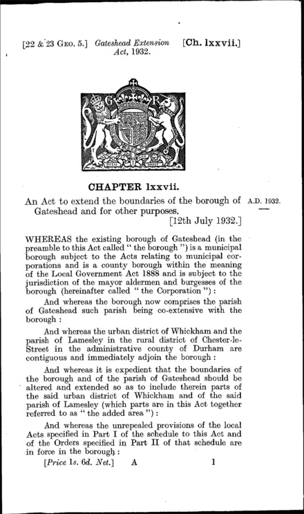 Gateshead Extension Act 1932
