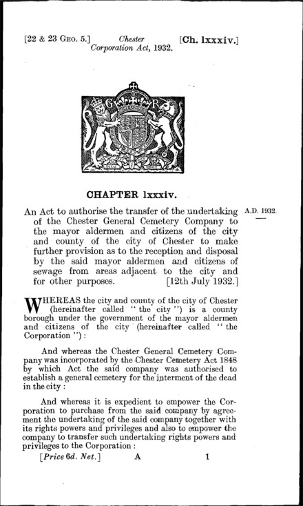 Chester Corporation Act 1932