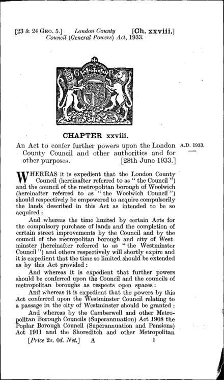 London County Council (General Powers) Act 1933