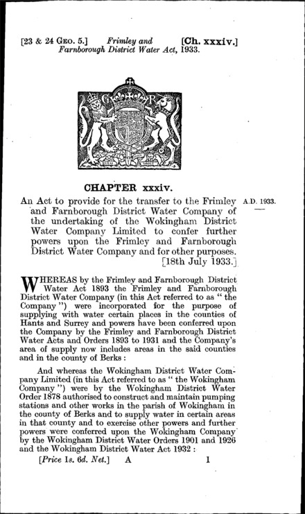 Frimley and Farnborough District Water Act 1933