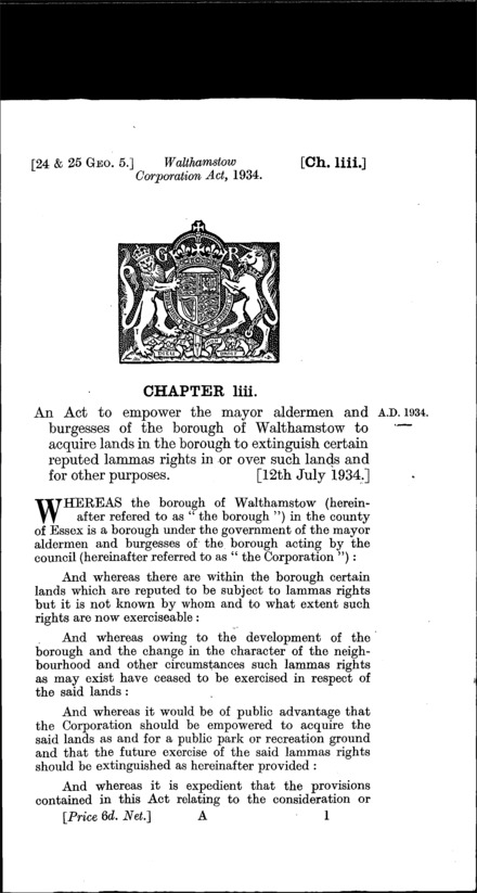 Walthamstow Corporation Act 1934