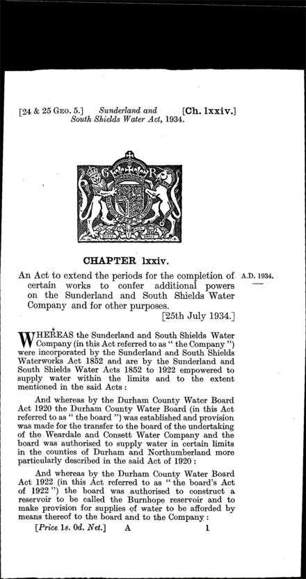 Sunderland and South Shields Water Act 1934