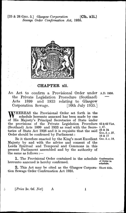 Glasgow Corporation Sewage Order Confirmation Act 1935